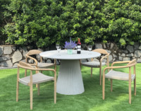 Table à manger ronde en ciment clair, finition sablée, faite à la main, style moderne, couleur ivoire