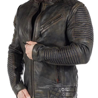 Chaqueta de Cuero Genuino, Chaqueta de Motociclista de Cuero, Chaqueta de Cuero de Oveja Negra Desgastada Estilo Vintage Route 66, Venta al por Mayor Personalizada