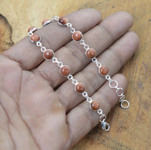 Bracelet en grès orange fait à la main en argent Sterling 925 Style bohème cadeau de mariage pour les femmes mariée bijoux en pierres précieuses - Product Image 6