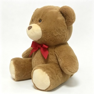 Custom Brown Teddy Bear Plush with Red <b>Bow</b>, Classic Brown Stuffed Teddy Bear, <b>Large</b> Cuddly Sitting Teddy Bear - Product Image 1