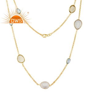สร้อยคอจี้อัญมณีหลายเม็ดทำจากเงินแท้18K - Product Image 1
