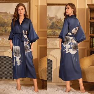Breathable Wholesale Custom Logo Women's Classic 100% <b>Silk</b> <b>Kimono</b> Robe Bathrobe <b>Silk</b> Pajamas Sexy Women's Sleepwear - Product Image 3