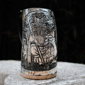 VStriped Viking Drinking Horn Taza hecha a mano Moscow Mule Drinkware con mango Premium Animal Horn Next Innovation India - Product Image 1