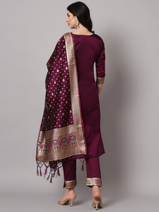 Premium Quality Silk <b>Kurta</b> Trouser Set with Embroidery Work for <b>Women</b> Party wear Use - Product Image 3