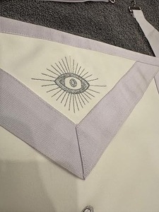 Masonic Master Mason Metallic Embroidered Apron Lambskin <b>White</b> Ribbon <b>Fabric</b> typeFaux Leather - Product Image 2