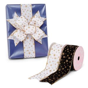 Cinta de Lino Sintético con Diseño Floral de Estrellas, Cinta de Poliéster para Decoraciones de Navidad, Cumpleaños, Halloween y Bodas, Lazos - Product Image 1
