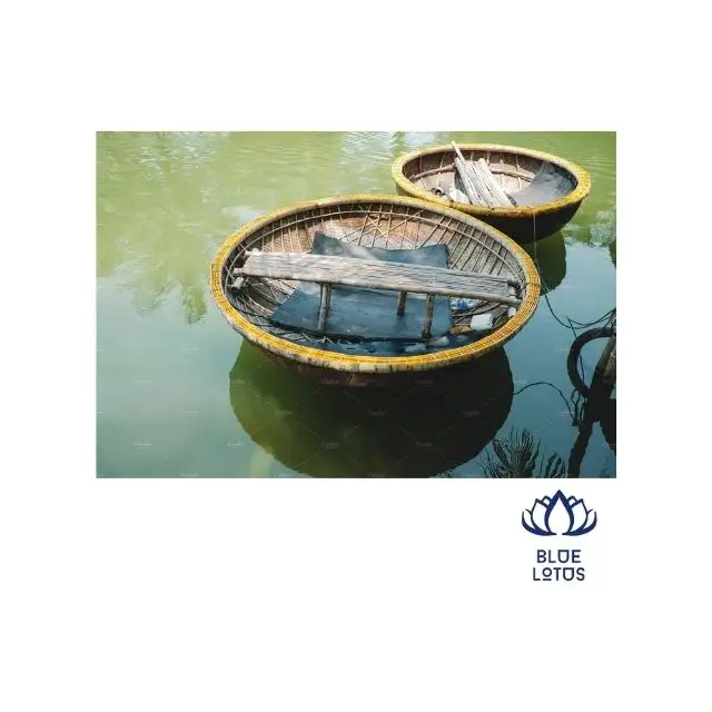 قارب كوركل من خشب الخيزران الفيتنامي, يتميز بتصميم بسيط وصديق للبيئة مناسب للحفلات سهلة الاستخدام لبناء الفرق اليدوية