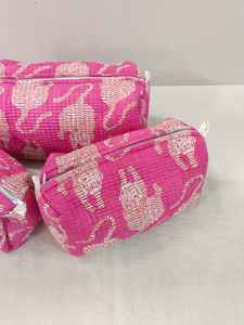 3-Piece Cotton <b>Quilted</b> Leopard Print <b>Makeup</b> <b>Bag</b> for Organizer Set Zipper Closure Lightweight for Travel (Small/Medium/Large) - Product Image 2
