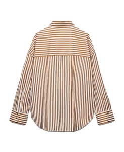 Camisa de rayas marrones de moda y única para mujer de la mejor calidad, algodón clásico y cómodo, disponible a granel - Product Image 3