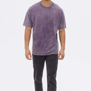 Camiseta de Algodón 100% con Lavado Ácido de Marca Propia para Hombre, Corte Holgado, Cuello Redondo, Largo Regular, Lisa, Tendencia - Product Image 2