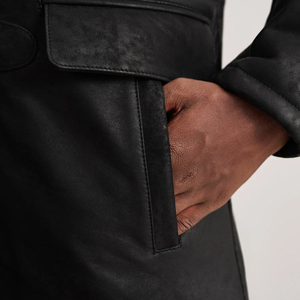 Manteau en cuir mi-long pour homme, hiver, doublure polaire, grand col, style costume, fourrure - Product Image 4