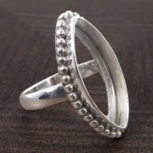 优质925纯银侯爵夫人3x6mm毫米DIY夹头金属铸件印度制造，用于安装嵌框杯环