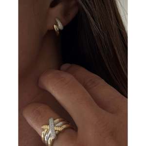 Fine <b>Cuff</b> Huggie <b>Earrings</b> Pav Wrap Around Style - Product Image 1