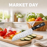Europees Familiekeuken Santoku Koksmes voor Dagelijks Koken, RVS Geborsteld Afwerking Lemmet, Vlees & Groente Voorbereiding