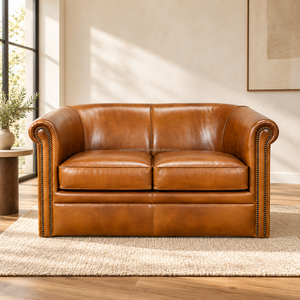 Sofá de 2 Plazas de Cuero Genuino, Sofá de Cuero de Lujo con Brazos Enrollados, Detalles con Tachuelas, Mueble Clásico para Sala de Estar u Hotel, Hecho en EE. UU. - Product Image 2