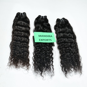 Naturel 100% gros cuticule alignée noir jeune femme vierge tissage soyeux bouclés faisceau indien temple Extensions de cheveux humains - Product Image 2