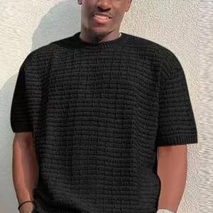 Vente en gros de t-shirts à manches courtes en tricot respirant de couleur unie pour hommes, costume pour printemps automne décontracté, 2 pièces, vacances de sport - Product Image 3