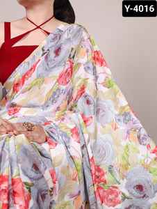 Ropa étnica india Satén opaco con estampado floral con seda Moonga Lisa para ropa informal y de festival Sari elegante para mujer - Product Image 3