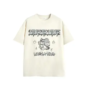 Camiseta com estampa de letras hip-hop 250G personalizada de fábrica, top de manga curta solta para homens, novidade da moda