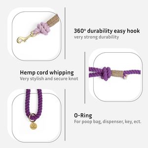 Correa para Perro Hecha a Mano con Cuerda de Algodón Degradado Morado – Correa Trenzada Mediana para Pasear y Entrenar Mascotas, para Perros y Gatos - Product Image 5