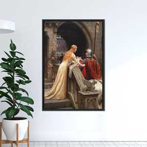 Enchanting Medieval Romance Knight and Lady Castle Scene Canvas Print,Black <b>Framed</b> - Product Image 1