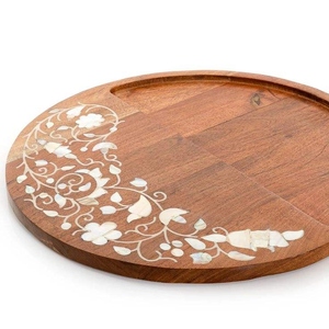 Plato para servir Ramadán de madera y nácar hecho a mano, elegante plato de dátiles y chocolate para las celebraciones de Iftar y Eid - Product Image 4
