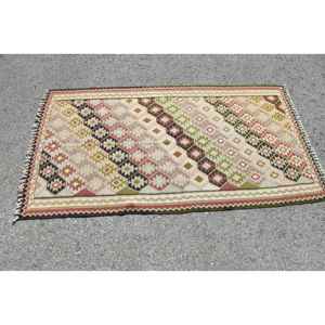 Alfombra de 3.2x6 pies, Alfombra Turca Vintage, Alfombra de Lana con Puntos Rojos Beige - Product Image 3