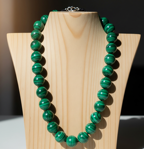Guérison Naturel Malachite Pierre Perlé Collier Femmes 18 Pouces Tibétain Argent 925 Serrure Noué À La Main Conception À La Mode Cadeau - Product Image 2