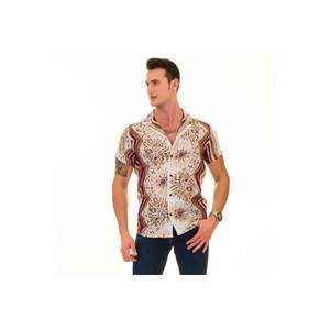<span class=keywords><strong>Camicia</strong></span> estiva a manica corta con motivo a forma di caffè Beige e <span class=keywords><strong>viola</strong></span> in cotone Voile con collo aperto - Product Image 6