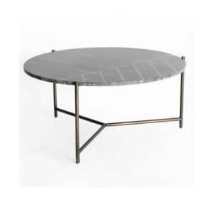 Table basse moderne de luxe extensible avec dessus en marbre noir finition en laiton antique incrustation de laiton salon multifonctionnel - Product Image 1