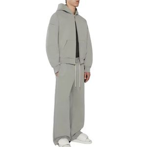 Yite Men's Streetwear Cropped Zip-up Hoodie and Embroidered <b>Sweatpants</b> <b>Set</b> 100% Cotton Tracksuit Sweatsuit for Men - Product Image 2