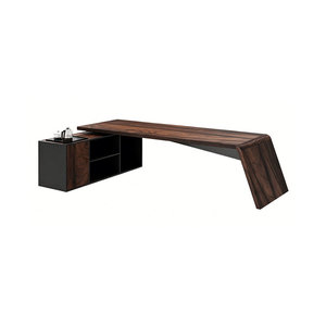 Walnut Brown <b>Solid</b> <b>Wood</b> L-Shaped Executive <b>Desk</b> with Tea Tray and Privacy Panel 1-Year Warranty - Product Image 1