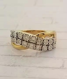 Bague en diamant torsadé en or jaune 14 carats cultivée en laboratoire diamant taillé rond déclaration bague de fiançailles ou de mariage pour femme cadeau - Product Image 5