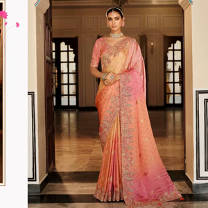 Designer Viscose Jacquard Silk Saree With Beautiful Zari Weaving Work, Wedding Wear Saree, Designer Party Wear Saree - Product Image 1