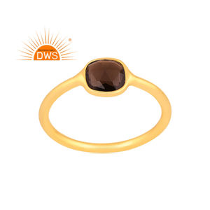 แหวนควอตซ์อัญมณีสีสโมควอตซ์ชุบทอง18K ชุบทองดีไซน์ล่าสุดจากผู้ผลิตเครื่องประดับแบบวางซ้อนกันได้ - Product Image 1