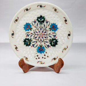 Nouvel arrivage de plaque décorative en marbre blanc incrusté de fleurs religieuses uniques pour la décoration de la maison artisanat en pierre poli pour - Product Image 1