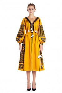 เดรส Maxi Boho แขนสั้นคอเหลี่ยมสำหรับผู้หญิงเดรสแขนสั้นปักลายสไตล์โบฮีเมียน - Product Image 2