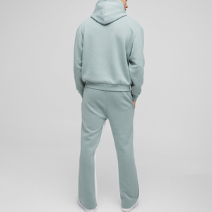 OEM/ODM logo de broderie personnalisé 100% coton français éponge ensemble sweat à capuche lourd tenue décontracté joggers évasés sweat à capuche surdimensionné solide - Product Image 2