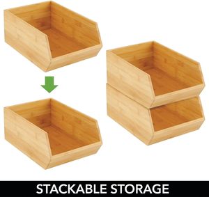 Meilleure qualité bambou empilable stockage des aliments organisation poubelle panier large ouvert avant pour armoires de cuisine garde-manger - Product Image 3