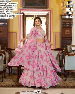 Noor-e-Zyana Natural Embroidery Georgette Floor-Length Yellow <b>Lehenga</b> Choli - Product Image 5