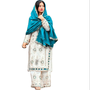 Anarkali/Salwar de diseño artesanal en colores brillantes con múltiples detalles de codificación y secuencia, especial para el mes de Eid, para mujeres o niñas. - Product Image 1