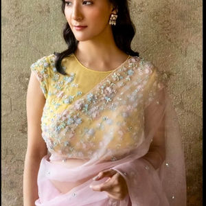 Saree en soie organza pure avec fil élégant Zari paillettes chemisier long de Style indien pour les mariages et les fêtes des femmes - Product Image 5