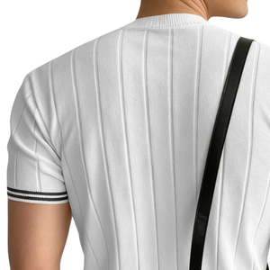 Mens Vertical Stripe Knit Short Sleeve Crew Neck Casual <b>Summer</b> <b>Shirt</b> Soft Comfortable Breathable Slim Fit Lightweight Quick Dry - Product Image 4