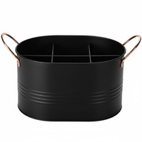 Porte-Couverts en Métal Finition Cuivre Antique avec Poignée en Bois de Mangue 4 Compartiments pour la Décoration de la Table à Manger de la Cuisine