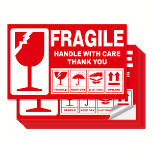 Red Adhesive Paper <b>Fragile</b> Shipping Labels Handle Care <b>Stickers</b> Keep Dry Do Not Trample Upward Packaging Decals Variety Size - Product Image 1