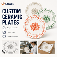 Ensemble d'assiettes en céramique personnalisées en gros, directement de l'usine, design floral, vaisselle décorative en porcelaine pour restaurant et mariage