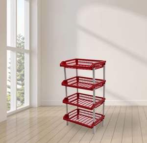 Estante de Plástico de 3 Niveles de Montaje Libre de ANAX, Rojo y Negro, Tamaño 14x22, Almacenamiento Abierto para Uso Doméstico, Forma Rectangular, Sin Ruedas - Product Image 1