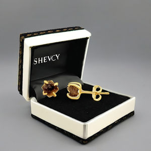 Classic 925 <b>Sterling</b> <b>Silver</b> Gold Plated Handmade 5-7mm Raw Smoky Quartz <b>Stud</b> Earrings Natural Gemstone Jewelry for Women Gift - Product Image 2