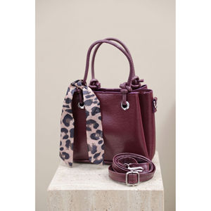 Sac à main zippé avec détail écharpe, en cuir de vachette grainé, à porter à la main et à l'épaule -129 - Product Image 1