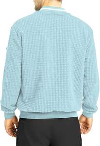 Blouson bombardier en toile bleu clair d'hiver léger pour hommes vente en gros décontracté confort réglable poches latérales fermeture éclair avant élastique - Product Image 5